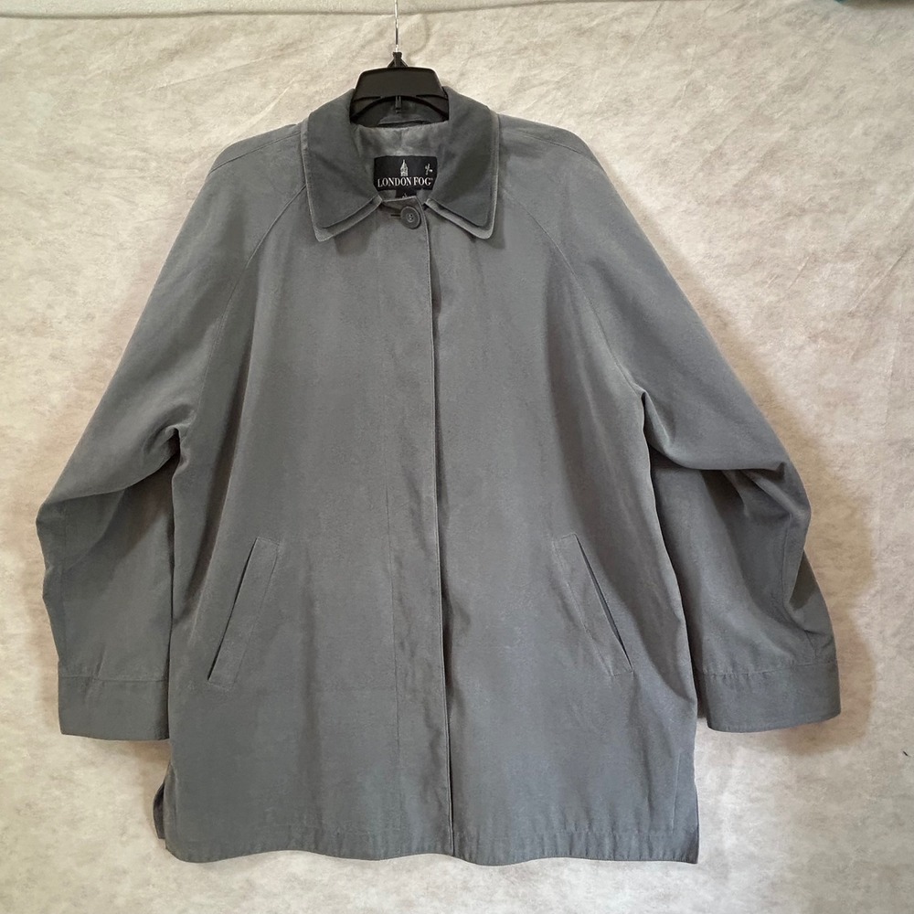London Fog Grey Water Repellent Collared Button Front Jacket Womens Large L REG